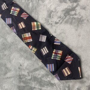 Bugatti Tie Mens One‎ Size Black Silk Geometric Wide Multicolor Squares